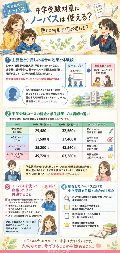 家庭教師のノーバス 中学受験対策にノーバスは使える？塾との併用で何が変わる？