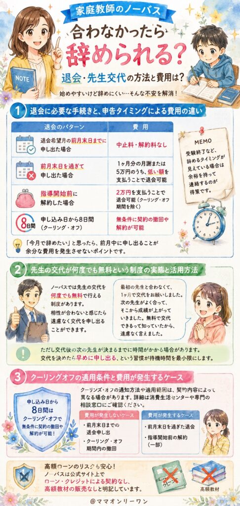家庭教師のノーバス 合わなかったら辞められる？退会・先生交代の方法と費用は？