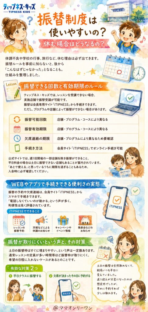 ティップネス・キッズ 振替制度は使いやすいの?休む場合はどうなるの?
