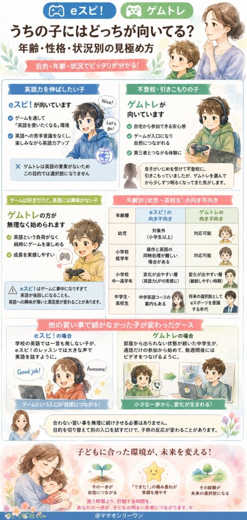 eスポーツ英会話eスピ！とゲムトレ うちの子にはどっちが向いてる?年齢・性格・状況別の見極め方