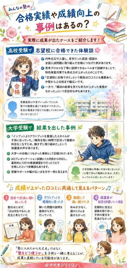 みんなの塾 合格実績や成績向上の事例はあるの？