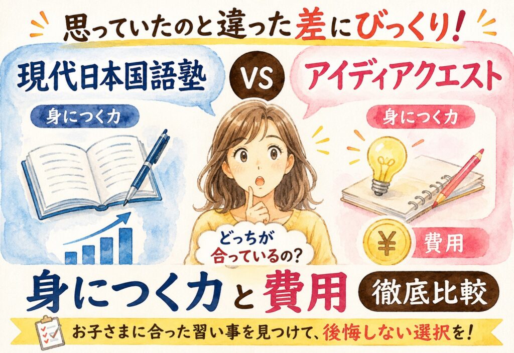 現代日本国語塾とアイディアクエスト、思っていたのと違った差にびっくり、身につく力と費用を徹底比較