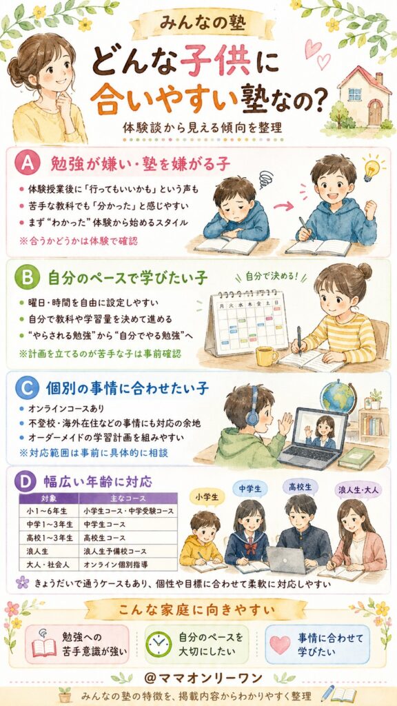 みんなの塾 どんな子供に合いやすい塾なの？