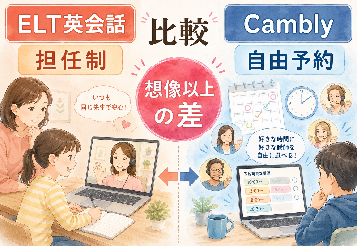ELT英会話とCambly比較で判明、担任制と自由予約の想像以上の差