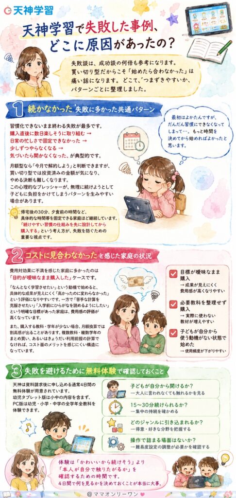 天神学習で失敗した事例、どこに原因があったの?