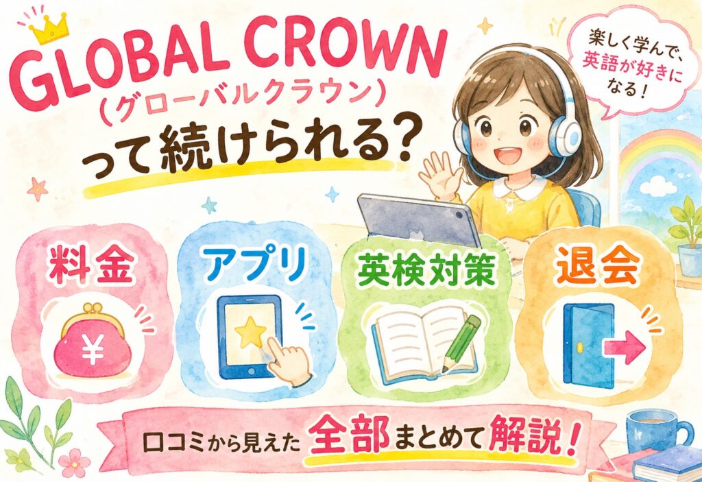 GLOBAL CROWN(グローバルクラウン)って続けられる？口コミから見えた料金・アプリ・英検対策・退会の全部