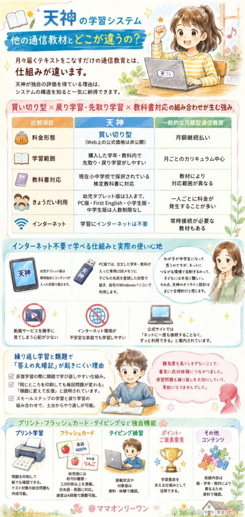 天神の学習システム、他の通信教材とどこが違うの?
