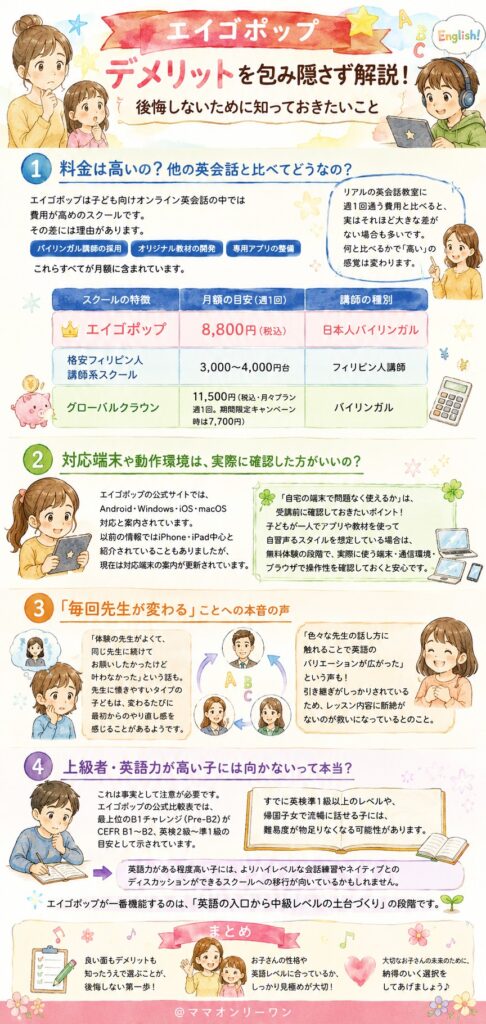 エイゴポップのデメリット、包み隠さず教えてもらえる？