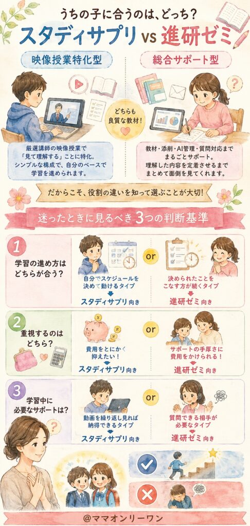 結論、スタディサプリと進研ゼミ、うちの子に合うのはどっち？