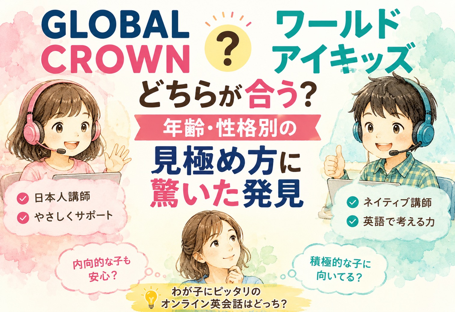 GLOBAL CROWNとワールドアイキッズどちらが合う?年齢・性格別の見極め方に驚いた発見