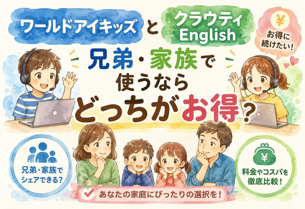 ワールドアイキッズとクラウティEnglish、兄弟・家族で使うならどっちがお得か調べた
