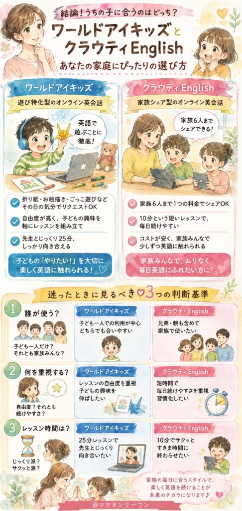 結論、ワールドアイキッズとクラウティ、うちの子に合うのはどっち?