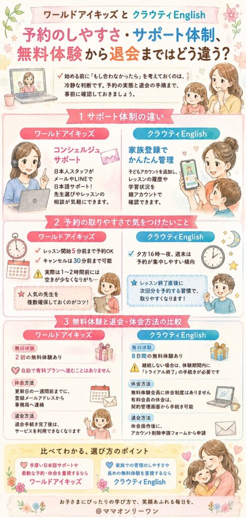 予約のしやすさ・サポート体制、無料体験から退会まではどう違う?