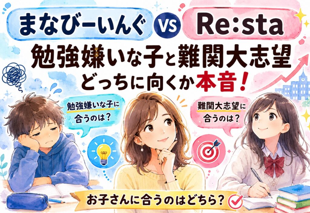 まなびーいんぐとRe:sta比較|勉強嫌いな子と難関大志望どっちに向くか本音