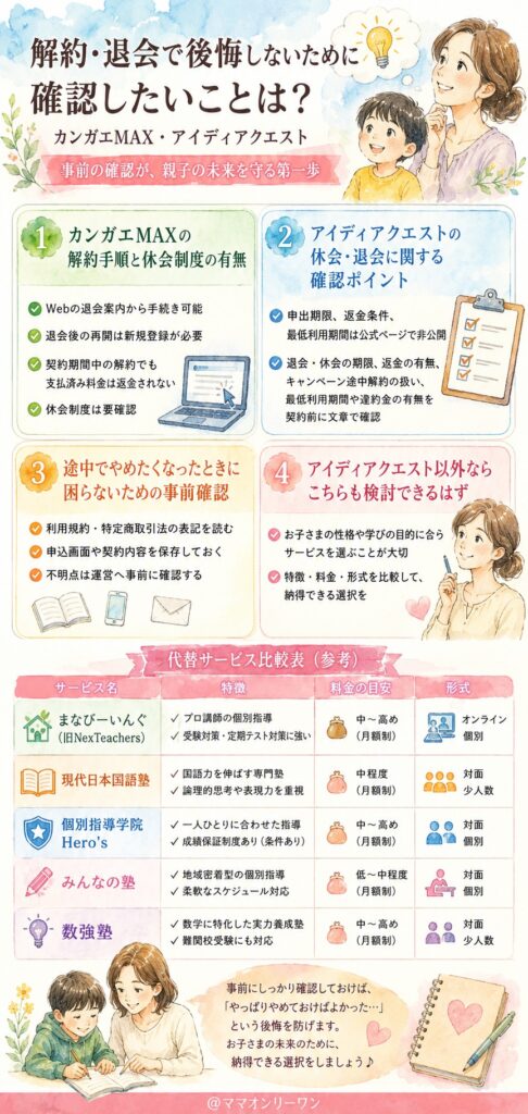 カンガエMAXとアイディアクエスト 解約・退会で後悔しないために確認したいことは？