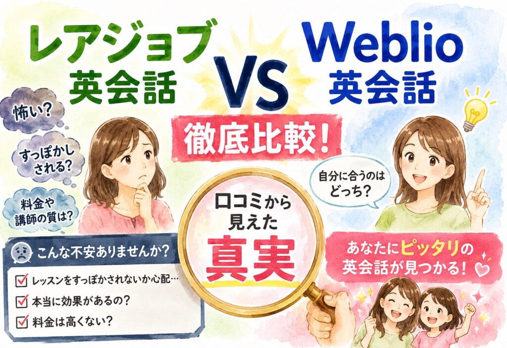 レアジョブ英会話 vs Weblio英会話徹底比較!怖い・すっぽかしの声まで多くの口コミから見えた真実