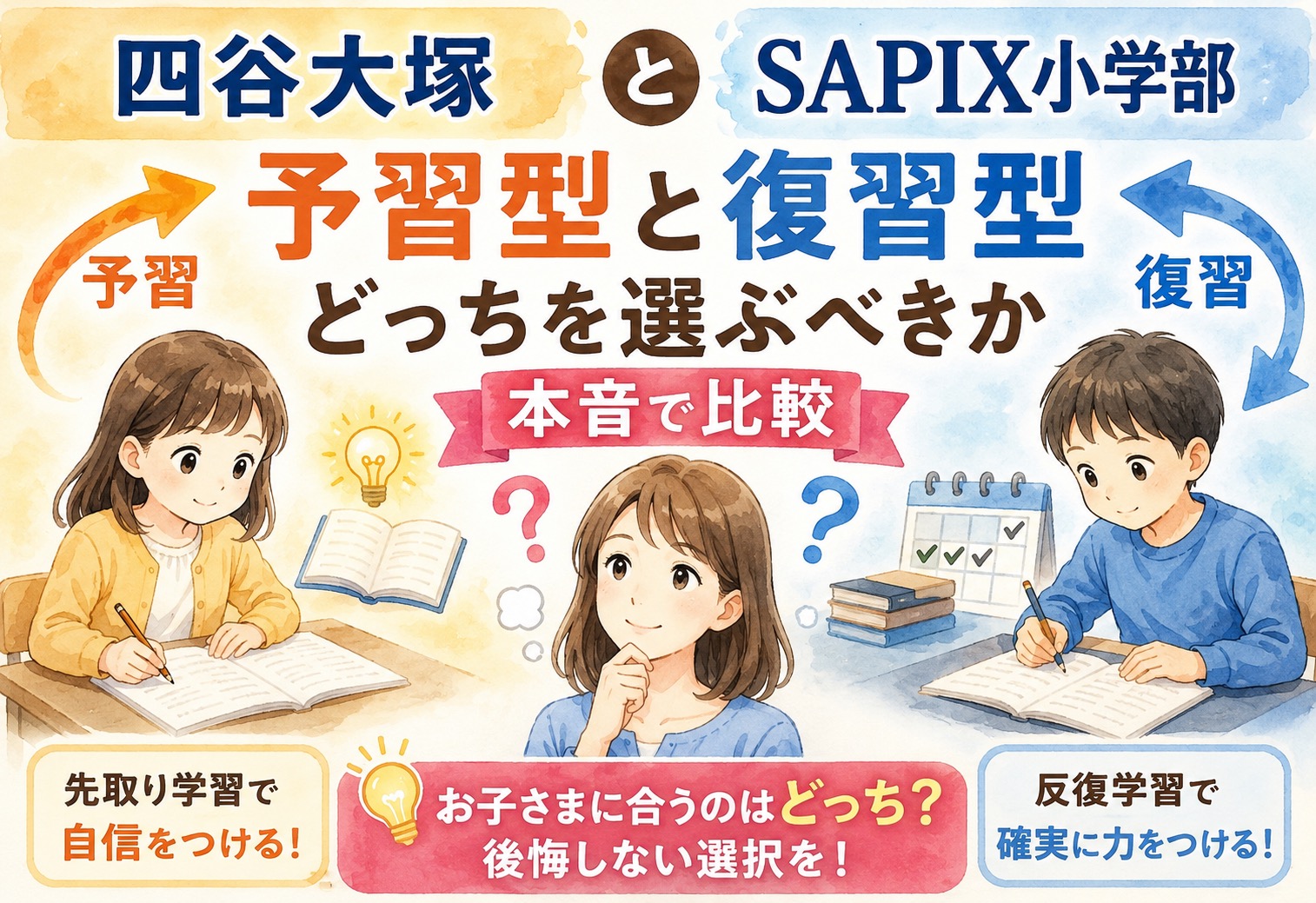 四谷大塚とSAPIX小学部、予習型と復習型どっちを選ぶべきか本音で比較
