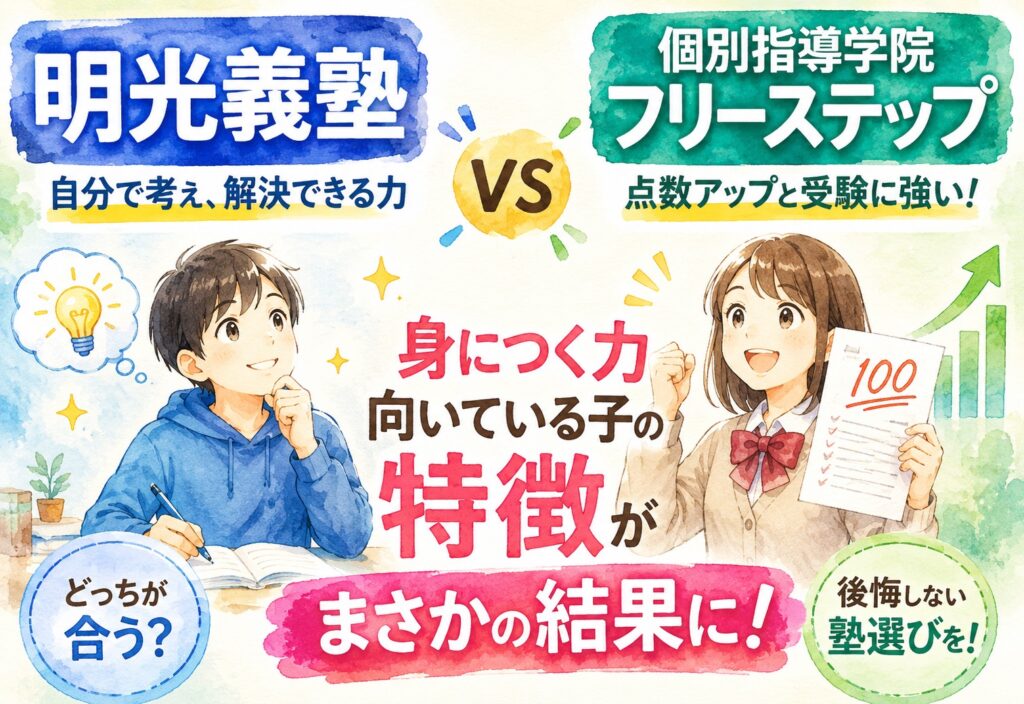 明光義塾と個別指導学院フリーステップ比較!身につく力と向いている子の特徴がまさかの結果に