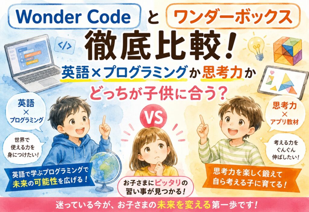 Wonder Codeとワンダーボックスを徹底比較!英語×プログラミングか思考力かどっちが子供に合う