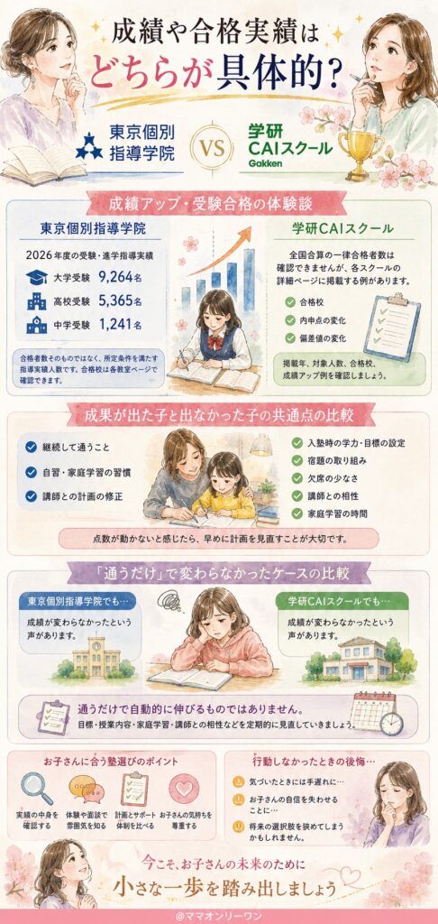 東京個別指導学院と学研CAIスクール 成績や合格実績はどちらが具体的?