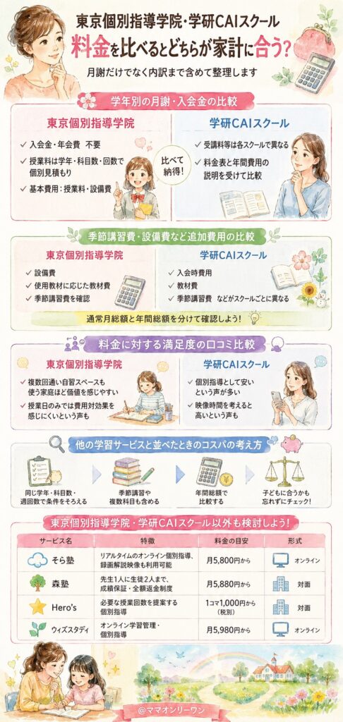 東京個別指導学院と学研CAIスクール 料金を比べるとどちらが家計に合う?
