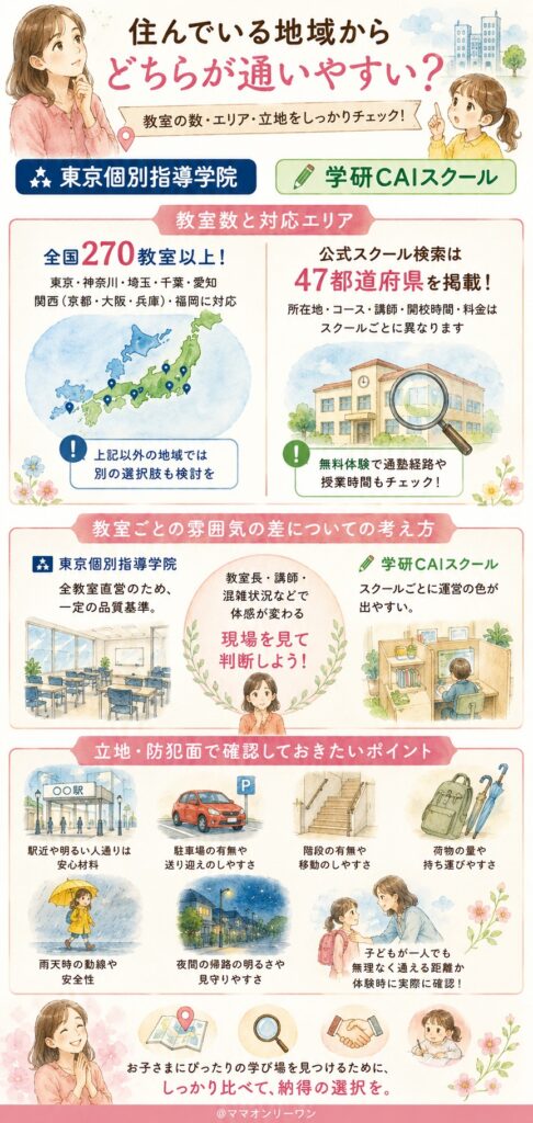 東京個別指導学院と学研CAIスクール 住んでいる地域からどちらが通いやすい?