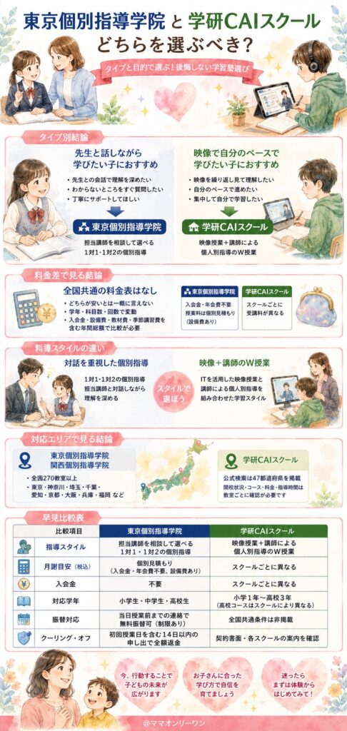 結論:東京個別指導学院と学研CAIスクール、どちらを選ぶべき?