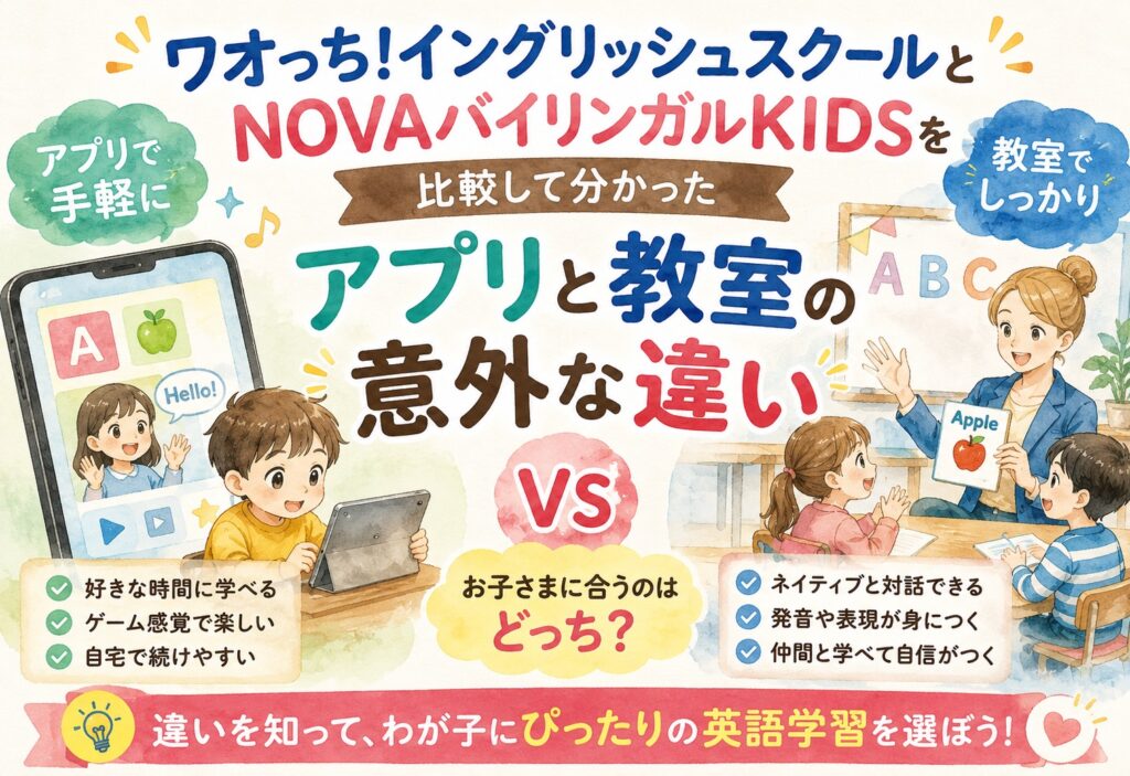 ワオっち!イングリッシュスクールとNOVAバイリンガルKIDSを比較して分かった、アプリと教室の意外な違い
