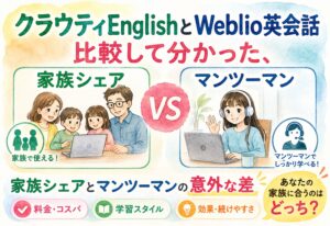 クラウティEnglishとWeblio英会話を比較して分かった、家族シェアとマンツーマンの意外な差
