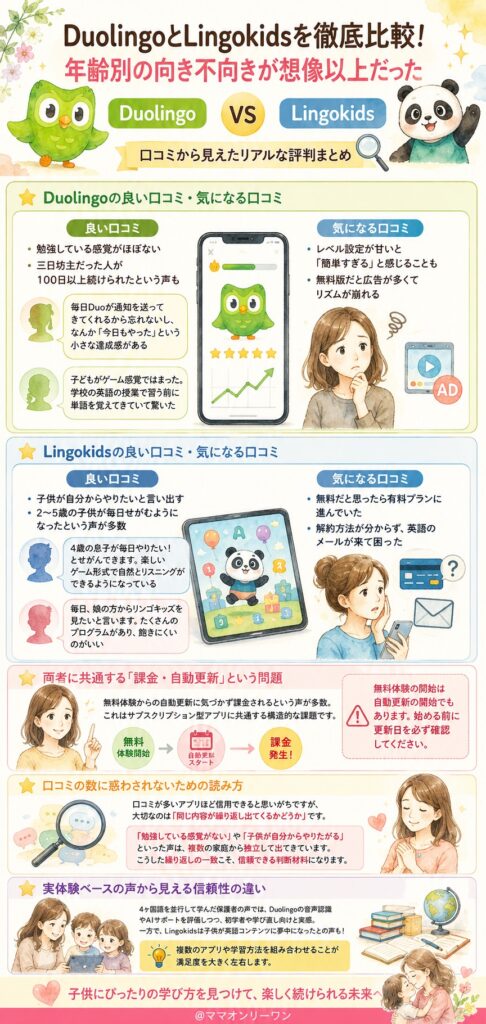 DuolingoとLingokids 口コミを集めて分かった、それぞれの評判の傾向はどうなのか?