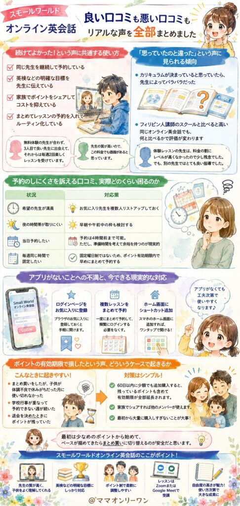 スモールワールドオンライン英会話 良い口コミ・悪い口コミ、正直なところどんな声が多い?