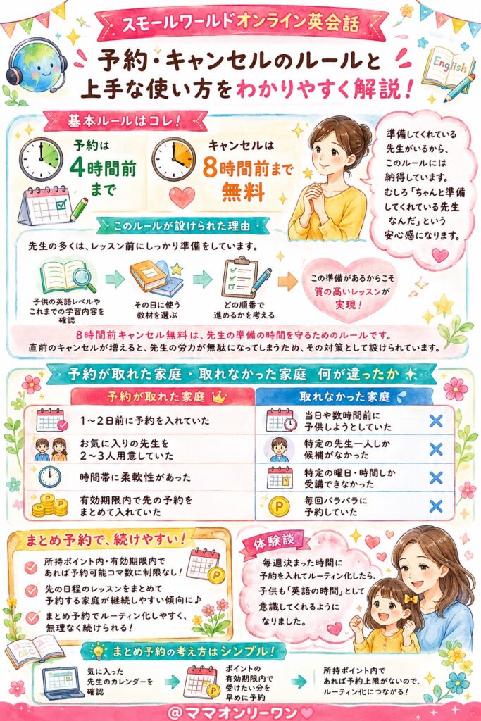 スモールワールドオンライン英会話 予約・キャンセルのルール、使い勝手はどうなっている?