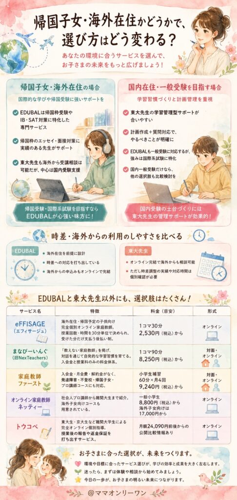 EDUBALと東大先生 帰国子女・海外在住かどうかで、選び方はどう変わる?