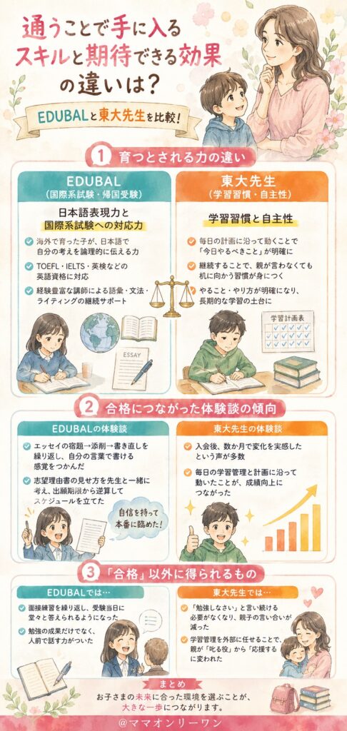 EDUBALと東大先生 通うことで手に入るスキルと期待できる効果の違いは?