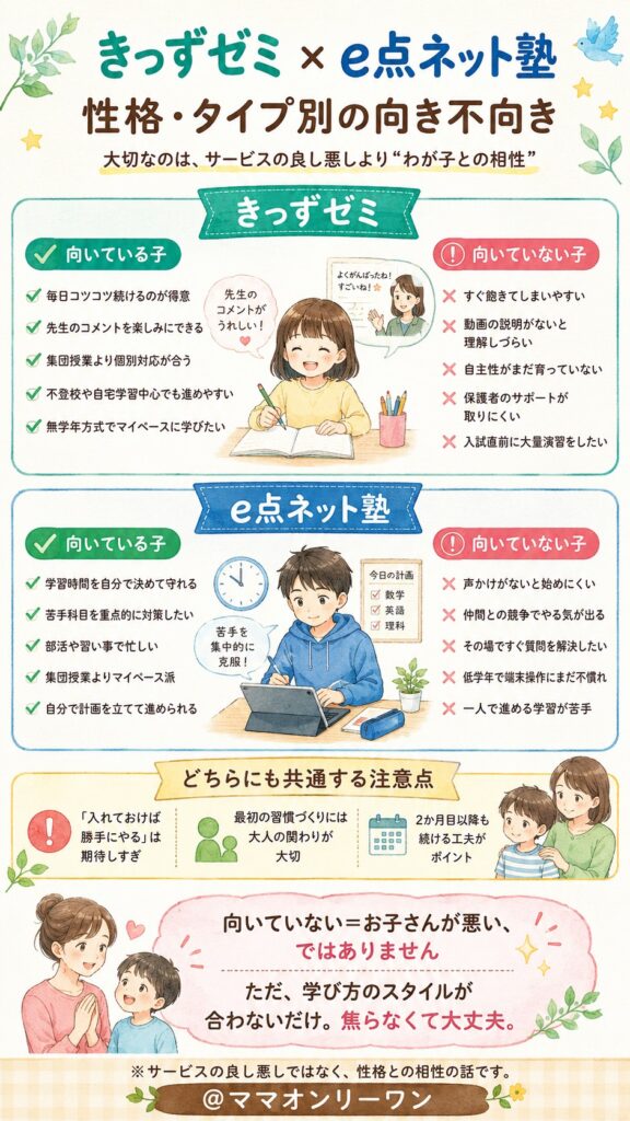 きっずゼミとe点ネット塾 うちの子は夢中になれる?性格・タイプ別の向き不向き