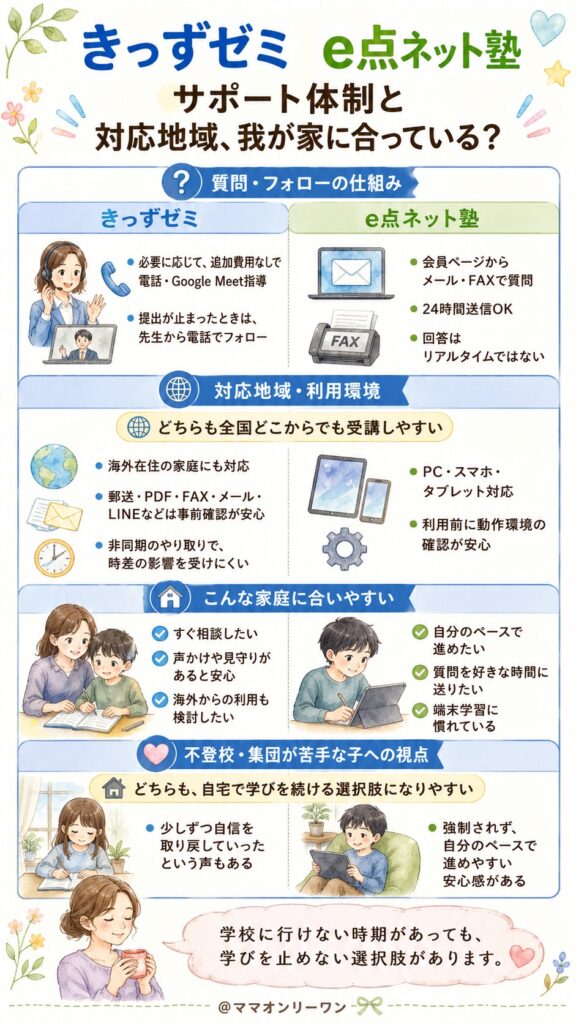 きっずゼミとe点ネット塾 サポート体制と対応地域、我が家の状況に合っている?