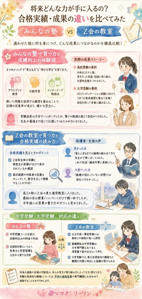 みんなの塾とZ会の教室 将来どんな力が手に入るの?合格実績・成果の違いを比べてみた