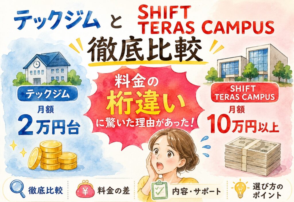 テックジムとSHIFT TERAS CAMPUSを徹底比較、料金の桁違いに驚いた理由があった