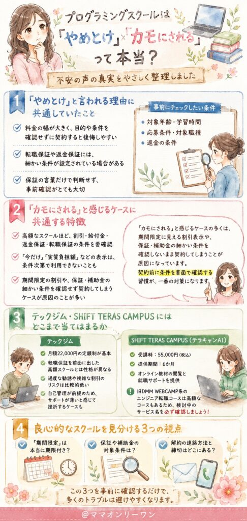 テックジムとSHIFT TERAS CAMPUS 「プログラミングスクールはやめとけ」「カモにされる」という声、実際はどうなの？