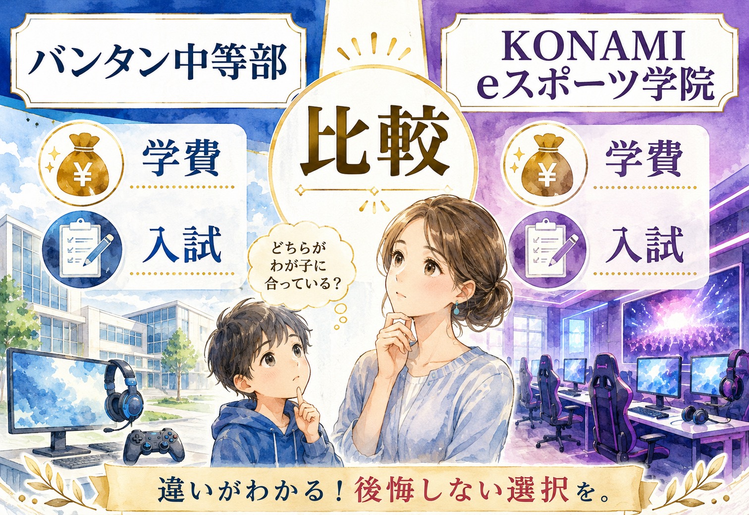 バンタン中等部とKONAMI eスポーツ学院比較|学費も入試の実態も調べてみたら想像以上に違いがはっきりしました