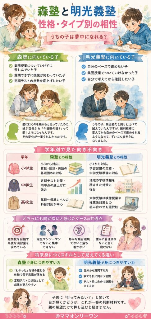 森塾と明光義塾 うちの子は夢中になれる?性格・タイプ別の相性