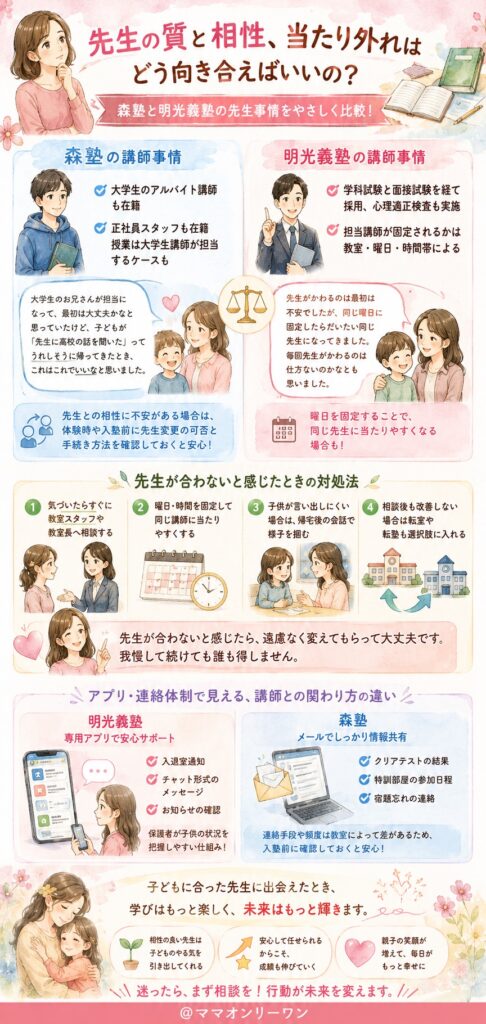 森塾と明光義塾 先生の質と相性、当たり外れはどう向き合えばいいの?