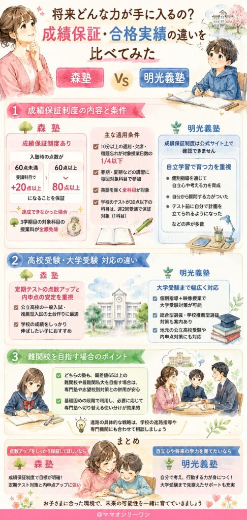 森塾と明光義塾 将来どんな力が手に入るの?成績保証・合格実績の違いを比べてみた