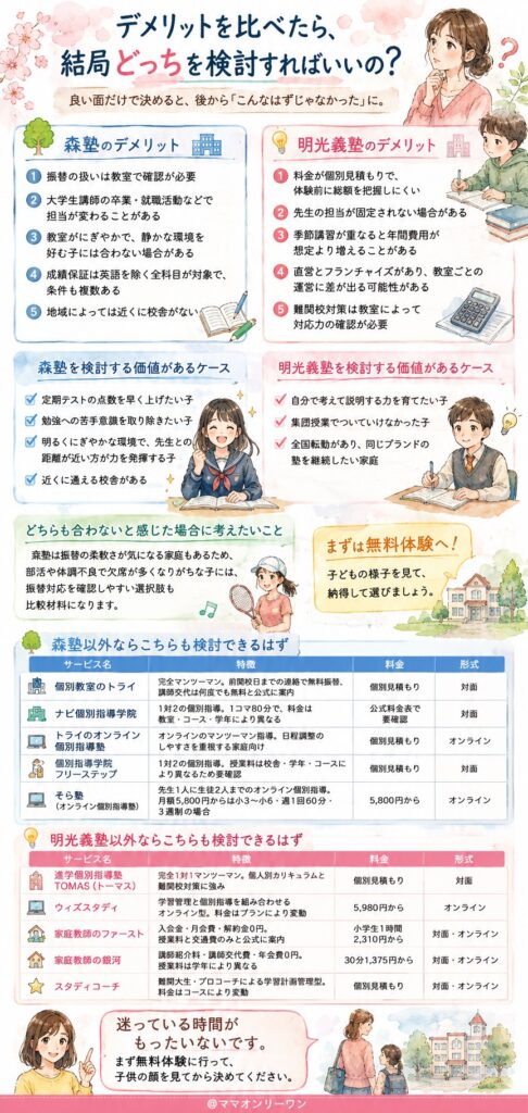 森塾と明光義塾 デメリットを比べたら、結局どっちを検討すればいいの?