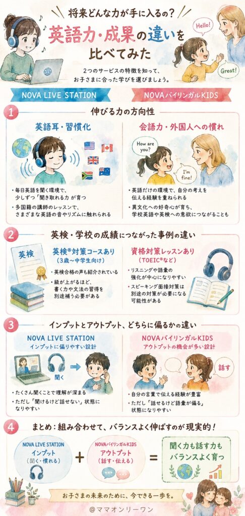 NOVA LIVE STATIONとNOVAバイリンガルKIDS 将来どんな力が手に入るの?英語力・成果の違いを比べてみた