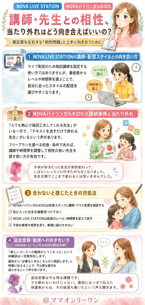NOVA LIVE STATIONとNOVAバイリンガルKIDS 講師・先生との相性、当たり外れはどう向き合えばいいの?