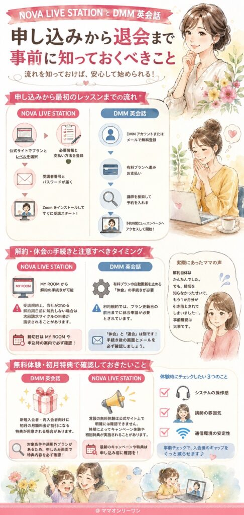 NOVA LIVE STATIONとDMM英会話 申し込みから退会まで、事前に知っておくべきことは?
