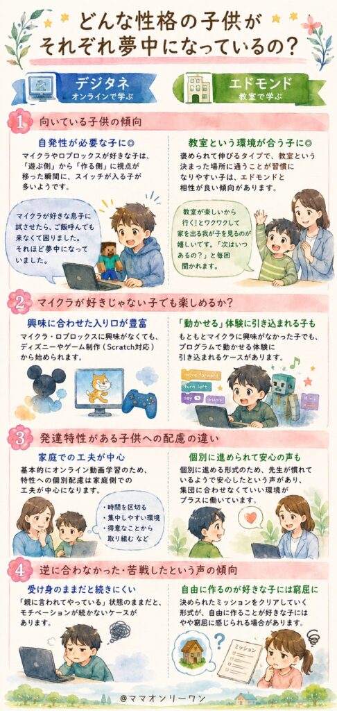 どんな性格の子供がそれぞれ夢中になっているの？
