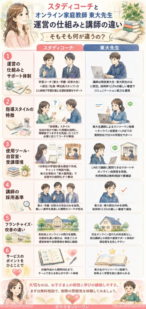スタディコーチとオンライン家庭教師東大先生　運営の仕組みと講師の違い、そもそも何が違うの?