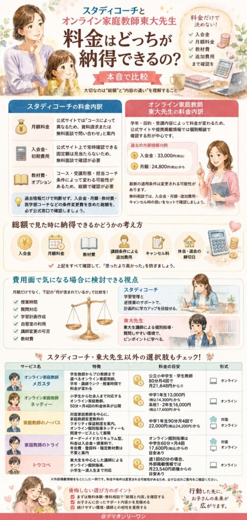 スタディコーチとオンライン家庭教師東大先生　料金はどっちが納得できるの?本音で比較